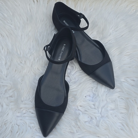 Marc Fisher Shoes - Marc Fisher Elesia2 Black Pointed Toe Ankle Strap Ballet Flats Sz.9 Whimsigoth